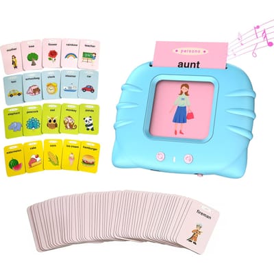 Cartes Flash parlantes, jouets d'apprentissage pour les tout-petits de 0 à 3 ans, avec effet sonore, lecture précoce de l'anglais bleu clair