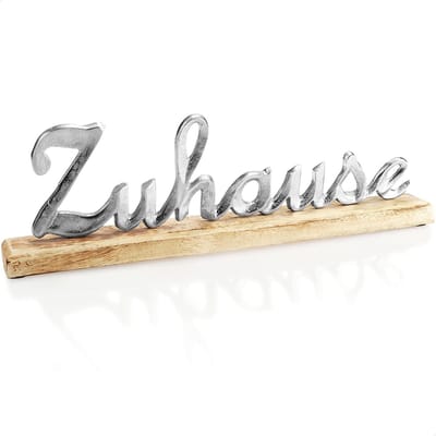 deco display"ZUHAUSE" - belettering van metaal op een mangohouten voet - decoratieve belettering om op te zetten - 40,5x13x5cm