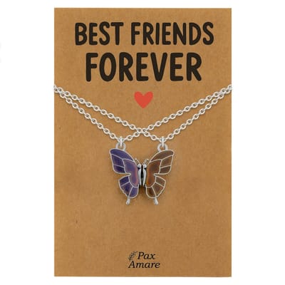 BFF Ketting voor 2 'Best Friends Forever' - Vlinder VERANDERT VAN KLEUR - Vriendschapsketting op Cadeau Kaartje - 45cm + 5cm verstelbaar - Zilverkleurig - Best Friends Hanger - Pax Amare
