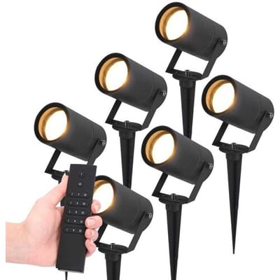 HOFTRONIC Set van 6 LED Prikspots Spikey - 4 Watt - 345lm - 2700K - zwart - IP65 Waterdicht - Incl. dimmer met afstandsbediening