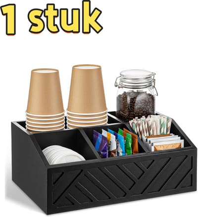 1 stuk - Keuken organizer voor koffiecapsules - Houten vakjes - Kantoor - Doos voor koffie-/theezakjes - Geschikt voor opslag, keuken - 30*19,5*12 cm - Zwart