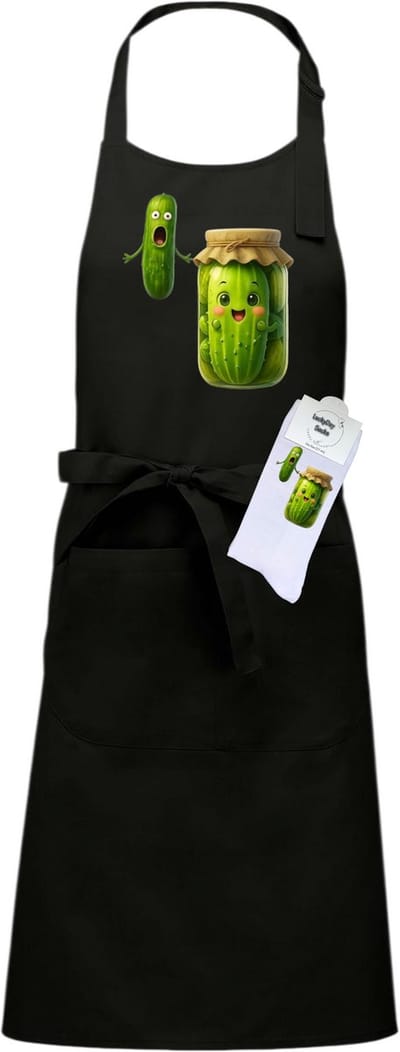 Luxe Keukenschort en sokken met tekst - Cadeau set - Giftset - Augurken - Zwanger cadeau - Zwart - Verstelbaar - Cadeau idee - Verjaardag cadeau - Cadeau dames en heren - Moederdag - Vaderdag - Pensioen - Kerst cadeau - Grappig cadeau - Onesize