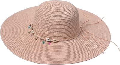 Clayre & Eef Hoed Dames Roze Papierstro Schelpen