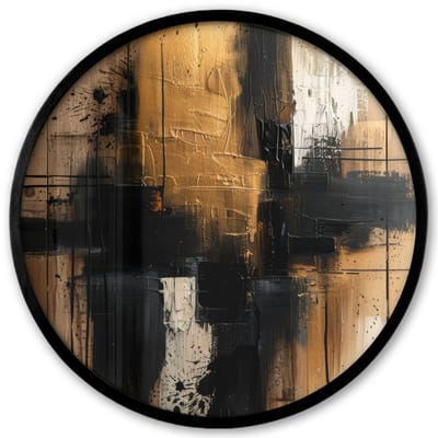 Poster in lijst Rond - Fotolijst 40x40 cm - Posters - Modern - Zwart - Goud - Verf - Ronde posterlijst zwart - Decoratie - Wanddecoratie woonkamer - Muurdecoratie slaapkamer