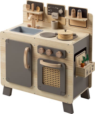 howa Speelgoed Kinderkeuken Speelkeuken Keuken van Hout "FoodieFun dark" incl. 10-delig Kookaccessoires 4824