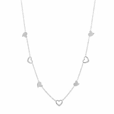 Bijoutheek Collier Hartjes Witte Stenen Zilver