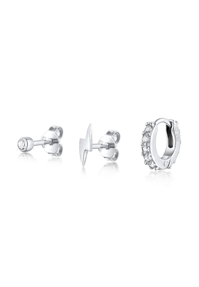 Elli Dames Oorbellen Dames Set Oorsteker Oorring Bal Bliksem met Kristallen in 925 Sterling Zilver