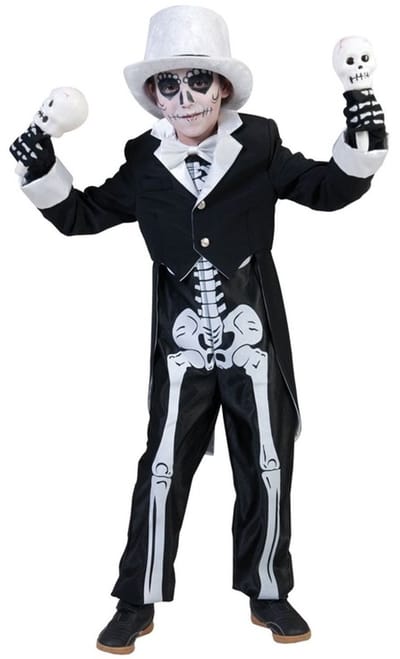 Funny Fashion Skelet verkleed kostuum - kinderen - 2-delig - zwart/wit - Halloween/carnaval verkleedkleding 164