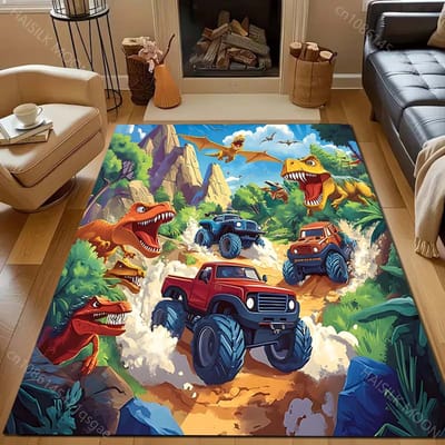 Dinosauruswereld Auto Print Cartoon Tapijt voor Slaapkamer Woonkamer Bedzijde Bank Vloermat Modern Huisdecoratie Gebiedskleed voor Cadeaus 160*200cm