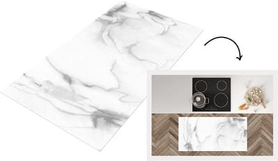 Keukenloper - Loper keuken - Marmer - Grijs - Lijn - 120x60 cm - Keukenloper vinyl