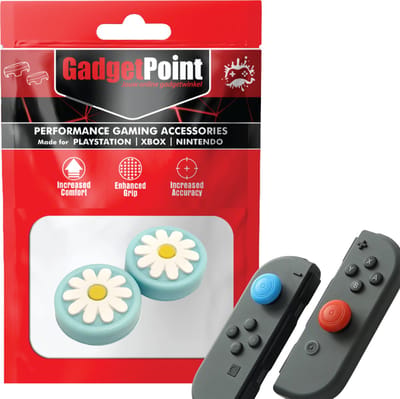 Gadgetpoint - Thumb Grips voor Nintendo Switch Joy-Con Controllers - Gaming Thumbgrips - Performance Anti-Slip Thumbsticks - Bescherming Accessoires - Bloemetjes - Blauw