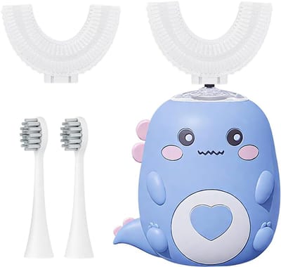 SnelShoppen - 360º Kinder Ultrasoon Tandenborstel - Elektrische Kindertandenborstel met 2 U-vormige Siliconen Borstelkoppen & 2 Zachte Borstelkoppen -