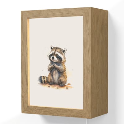 Wandlamp 15x20 cm - Oplaadbaar - Wasbeer - Waterverf - Kleuren - Dieren - Kids - Wandlampen binnen woonkamer - Slaapkamer lamp met kabel - Decoratieve nachtlamp - Vloerlamp snoer