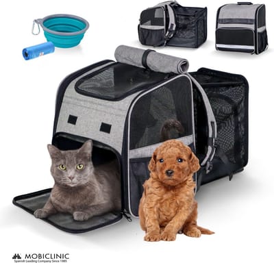 Mobiclinic Tula - Draagtas voor huisdieren - Ventilatienetten - Uitschuifbaar - Inklapbaar - Transparante Katten Reismand - Rugtas voor huisdieren - Hond Rugzak - Dieren Draagtas - Hondenrugzak