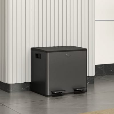 REDOM - Duo Pedaalemmer - Geurneutralisatorhouders - Soft-Close - Modern - Roestvrij Staal - Zwart - 2 x 15 l