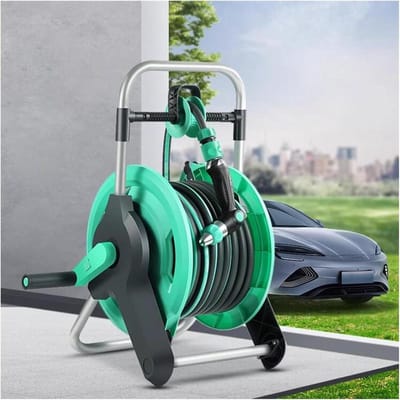 Slanghaspel met slang - Slangenwagen - Tuin water geven - Corrosiebestendig metaal - 40 meter - Groen