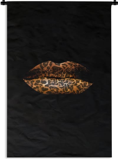 Wandkleed - Wanddoek - Lippen - Tijgerprint - Zwart - 90x135 cm - Wandtapijt
