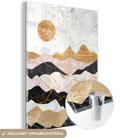 MuchoWow® Glasschilderij 30x40 cm - Schilderij acrylglas - Pastel - Marmer - Goud - Foto op glas - Schilderijen