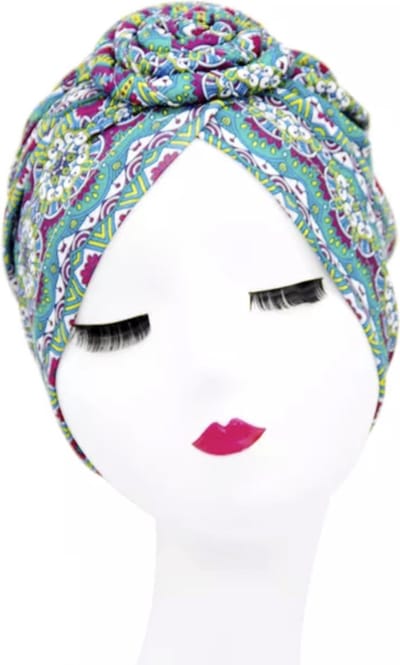Cabantis Indisch- Hijab - Afrikaans - Arabisch - Tulband - Muts - Haarband - Stretch - Paars/Turqoise/Geel/Wit