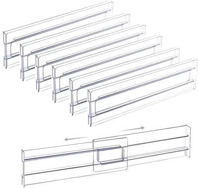 Goodies® Lade Organizer Verstelbaar - 6 Stuks - Transparant - Ladeverdeler Verstelbaar - Kleding Organizer - Commode Organizer - Uitbreidbaar 27 tot 52cm