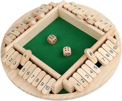 Dobbelspel Houten Plank - Tafelspel Wiskunde - Familiebijeenkomsten Spelen - Draagbaar en Leerzaam - 26x26x3.5cm - Houtkleur