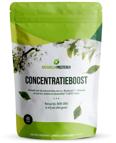 Concentratieboost - Natuurlijke studeerpil - Rhodiozen® Rhodiola, L-theanine uit groene thee, B6 & B12, Cafeïne - Nootropics - concentratie pillen - 60 caps