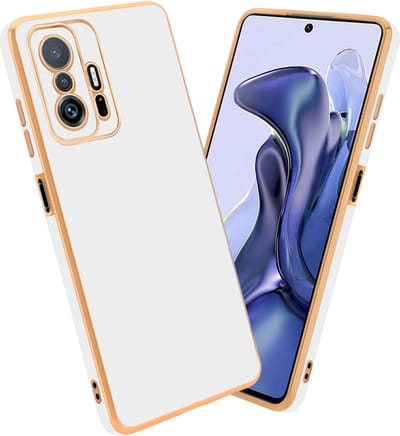 Cadorabo Hoesje geschikt voor Xiaomi 11T / 11T PRO in Glossy Wit - Goud - Beschermhoes Case Cover van flexibel TPU-silicone en met camerabescherming