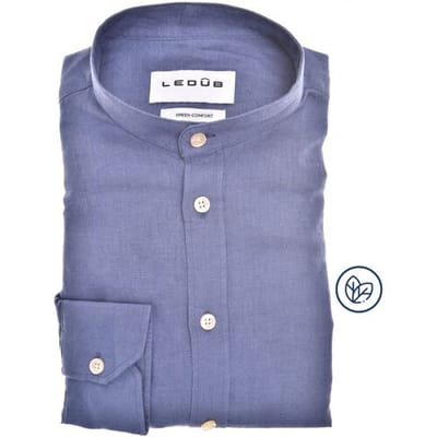 Ledûb Overhemd Linnen Blend Slim Casual Midden Blauw / male