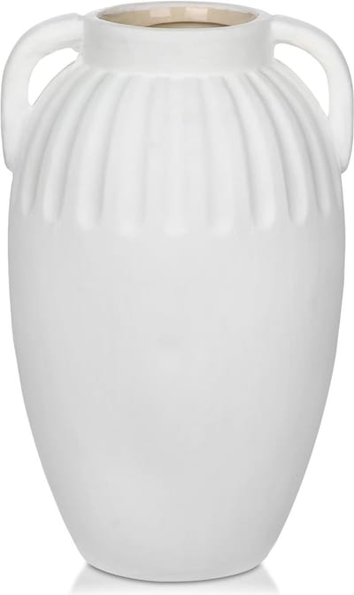 Famanu – Vintage keramische vaas met handgrepen, handgemaakt terracotta design voor pampasgras en interieur