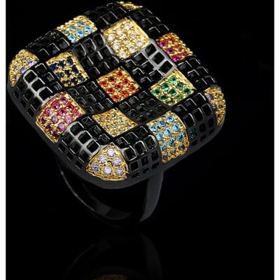 Europese en Amerikaanse mode, geruite ringstijl, metalen geometrische ring, buitenlandse handel, creatieve kleur, wijsvingerring No. 8 black