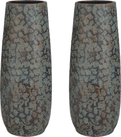 Mica Decorations Bloemenvaas Clemente - 2x - 55 x 21 cm - groen/koper - keramiek - vaas