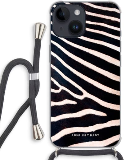 Case Company® - Hoesje met koord geschikt voor iPhone 14 hoesje met Koord - Zebra - Telefoonhoesje met Zwart Koord - Bescherming aan alle Kanten en Over de Schermrand