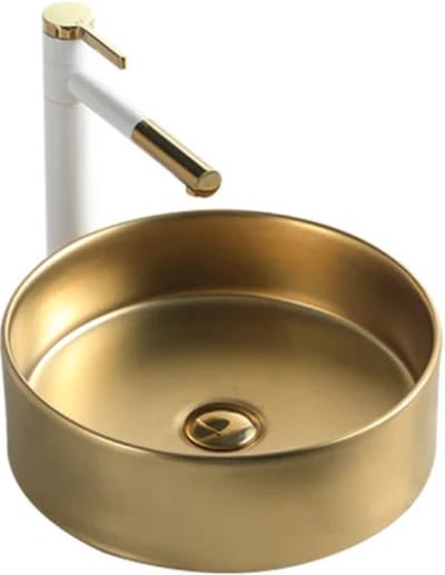 Waskom Boss & Wessing Opbouw Keramiek Rond 36x36x12 cm Mat Goud - Waskom opbouw - Waskommen - Wasbak - Wastafels