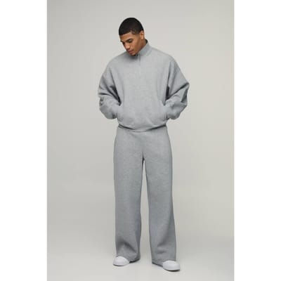 Oversized Ruime Slouchy Kwart Rits Tunnelhals Trainingspak | Grey Marl | Size XS