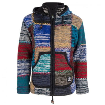 Gebreid Wollen Dames Vest van Schapenwol met Polyester Fleece voering en afneembare capuchon - SHAKALOHA - W Patch ZH XL