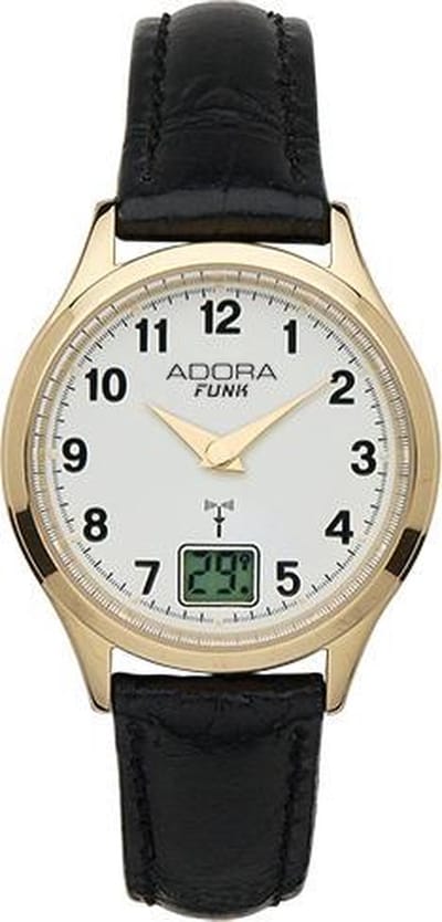 Radio controlled dames horloge met daum-Zwart leren band-van het merk Adora -AF7143