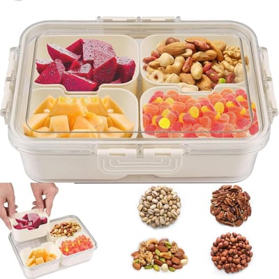 Dailygoods- Snackschaal met deksel - Snackbox met vakjes - Onderverdeelde Snackbox - Snackbord - Multifunctioneel - Premium materiaal van levensmiddelenkwaliteit