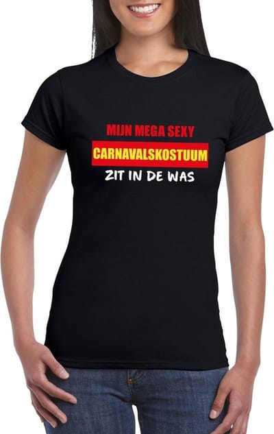 Mijn sexy carnavalskostuum zit in de was fun t-shirt dames zwart - Carnaval verkleedkleding S