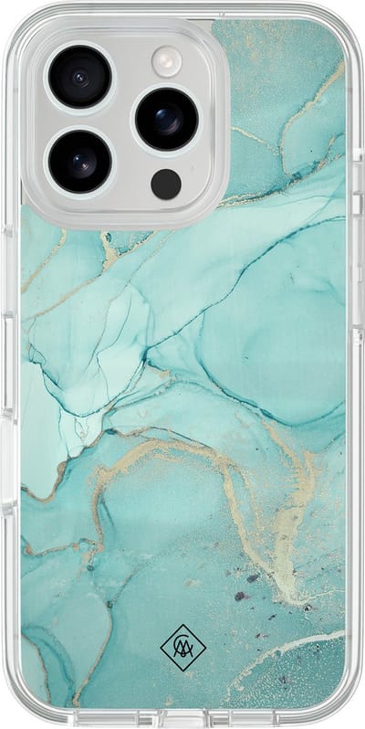 Casimoda® hoesje - Geschikt voor iPhone 16 Pro - Marmer mint groen - 2-in-1 case - Schokbestendig - Marble design - Verhoogde randen - Mint, Transparant