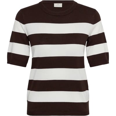 Kaffe KAlizza Striped Knit Dames Trui - Coffee Bean/Chalk Wide Stripe