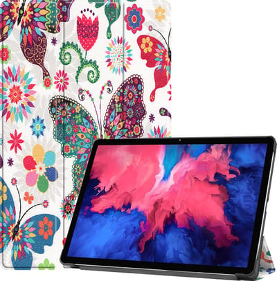 Hoes - Geschikt voor Lenovo Tab P11 - Dun & Stevig - Trifold Bookcase - Hard Cover - Hardcover Book Case - Tablet Hoesje - Vlinders