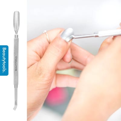 BeautyTools Bokkepootje - Voor het Wegschrapen van Kalk en Achteruit Duwen van Nagelriemen - Dubbelzijdig - Ronde Handgreep - INOX (13.5 cm) (NP-0294)