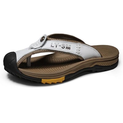 Echte koeienleren schoenen Heren Sandalen Heren Slippers Casual schoenen voor heren Klassieke massagestrandslippers Antislip zomer 44 wit