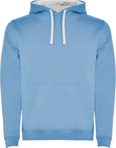 Hemel blauw / Wit Unisex Hoodie met capuchon en koord Urban merk Roly maat L