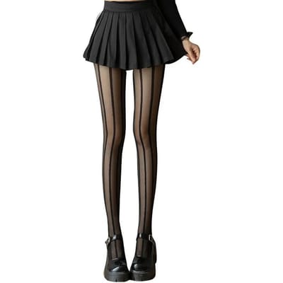 Sexy Dames Zwarte Kousen Slankmakend Verticale Strepen Lijnen Panty Kousen Ultra-Dunne Maillots Fit 40-65kg black