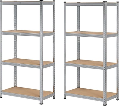 Heavy Duty opbergrek - stellingkast - metalen organizer - gegalvaniseerd staal - MDF - 40cm x 80cm x 160cm - 10kg - 130kg max. laadvermogen - zilver