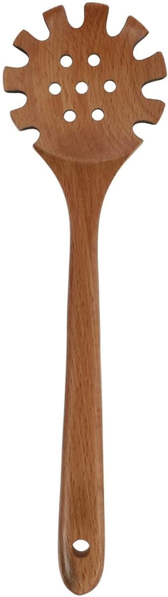 Noedellepel -Noedelvergiet - Pastalepel - Noedellepel met lange steel - Roerlepel - Keukengereedschap - Getande rand - Ophangbaar - 33 cm * 8 cm - Geschikt voor het koken van noedels, pasta en salades - Houtkleur