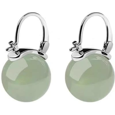 1 Paar Jade Oorbellen Elegant, Hypoallergeen Ontwerp met Verstelbare Oor Sluitingen zilver
