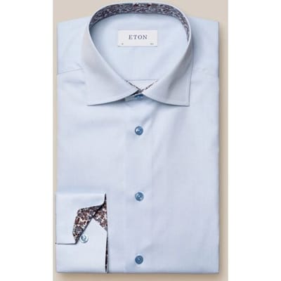 Eton Overhemd Uni Signature Poplin Floral Details Licht Blauw / male