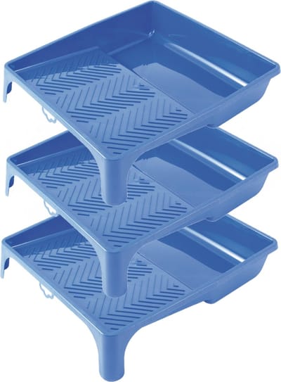 Verfbak voor verfrollers/lakrollers - 3x stuks - 31 x 35 cm - blauw - tot rollers van 25 cm - verfspullen / schildersbenodigdheden